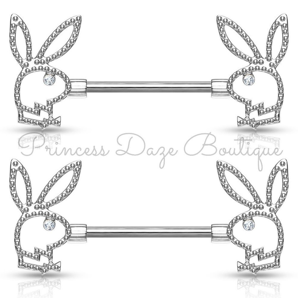 Playboy Bunny‎ Silver Barbell Nipple Rings